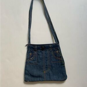 Unique Denim Shoulder Bag with Jean Design on Front